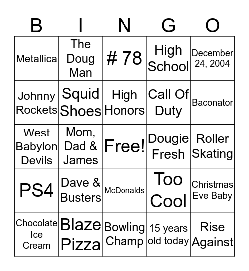 Doug's Birthday Bingo Card