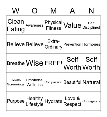 Celebrating Women's Health Bingo Card