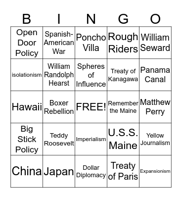 U.S. Imperialism - Rise to Power Bingo Card