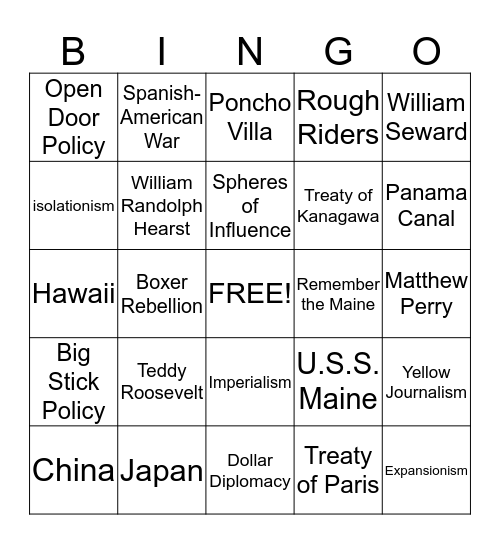 U.S. Imperialism - Rise to Power Bingo Card
