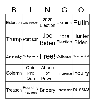 Impeachment Bingo Card