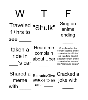 Ah Fi Mi Bingo Card