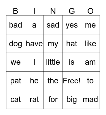 Unit 2 Sight Word Bingo Card