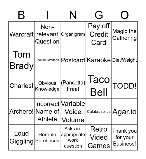 Charles & Panzica Bingo Card