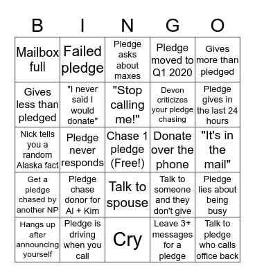 End of Quarter Bingo Card