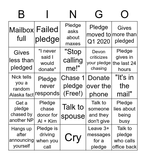 End of Quarter Bingo Card