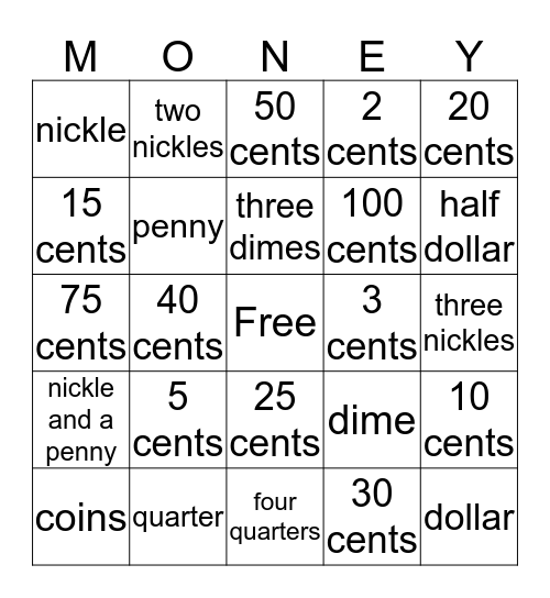 Money Bingo Card