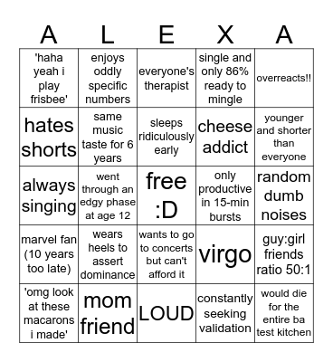 i made these too specific i think but Bingo Card