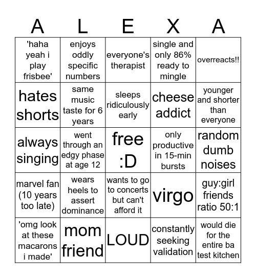 i made these too specific i think but Bingo Card