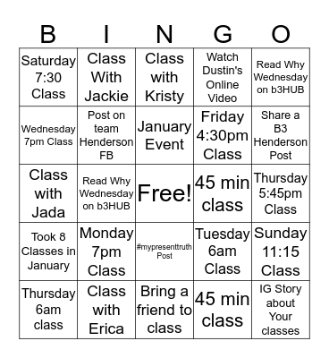 January Team Bingo Card