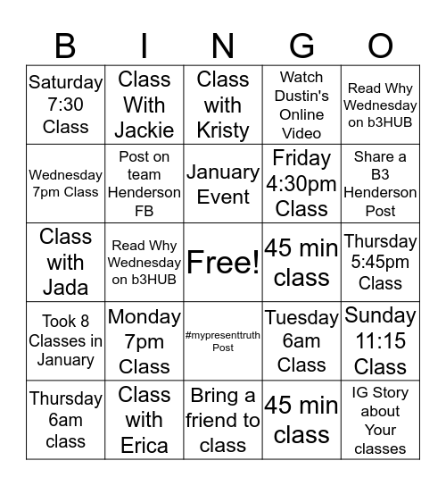 January Team Bingo Card