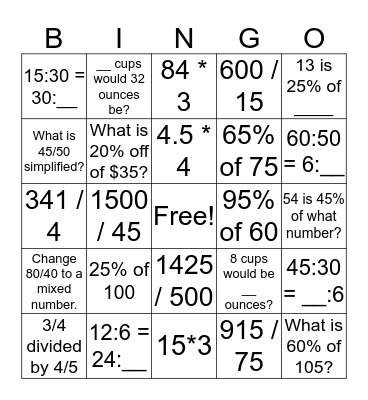 Math Christmas Bingo Card