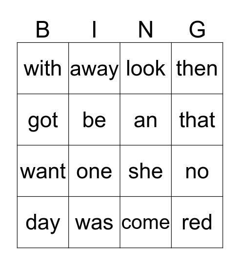 Sight Word Review Bingo Card