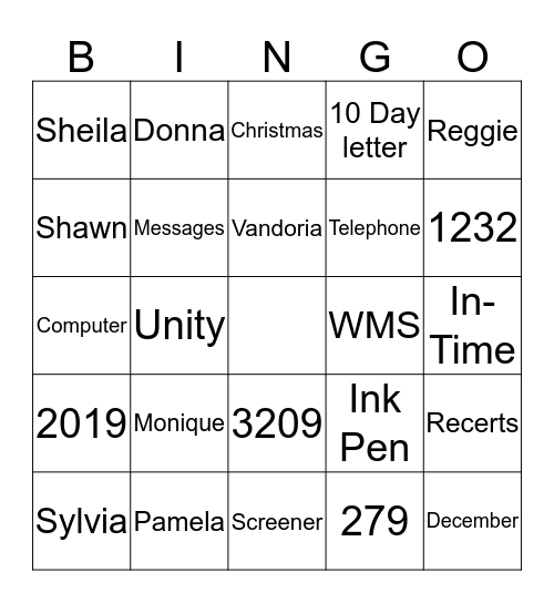 Unit 1232 Bingo Card