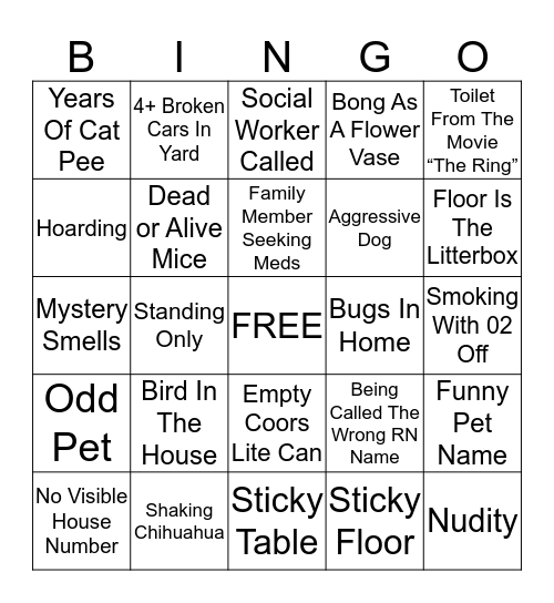 Home Hospice Bingo Card
