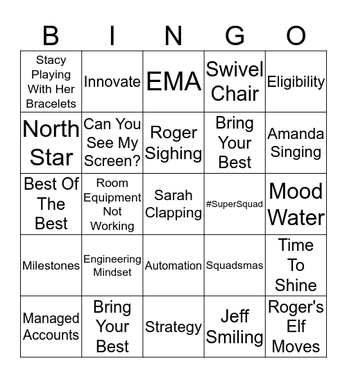 Participant Onboarding Planning Bingo Card
