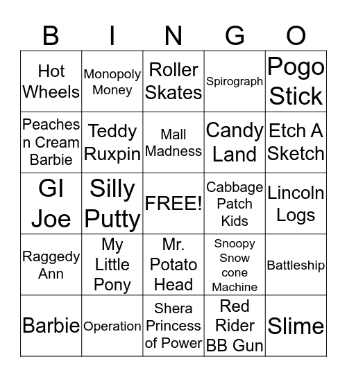 Favorite Childhood Toy - Team Bingo Card