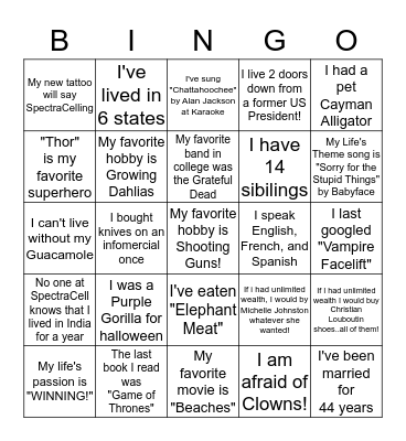 SpectraCell Bingo Card