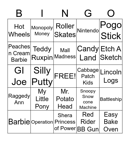 Favorite Childhood Toy - Team Bingo Card