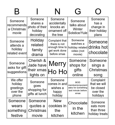 Holiday Bingo Card