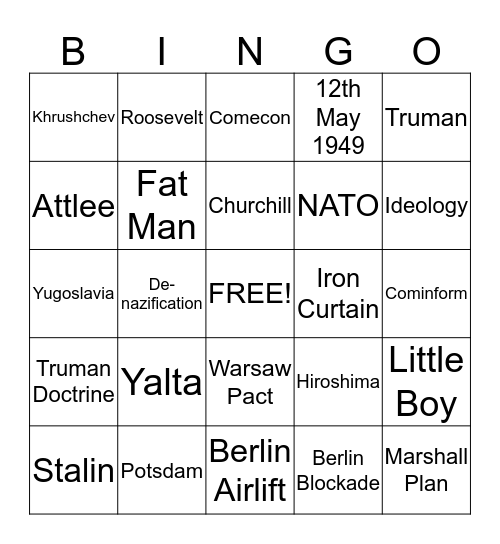 Cold War  Bingo Card