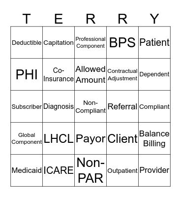 MEDICAL BILLING BINGO Card