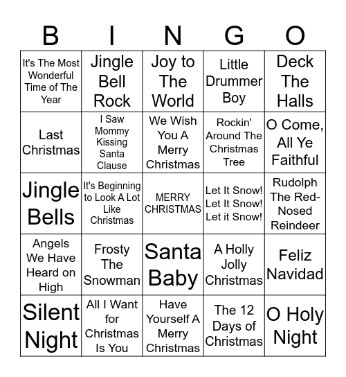 CHRISTMAS CAROL  Bingo Card