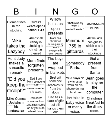 Wilson Christmas Cliche Bingo Card