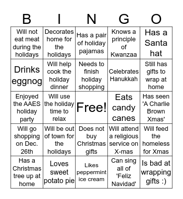 PDS HOLIDAY BINGO Card