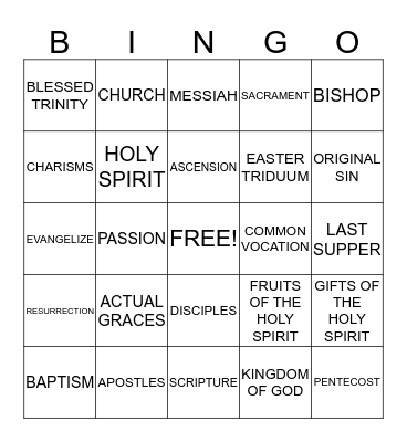 CONFIRMATION Bingo Card