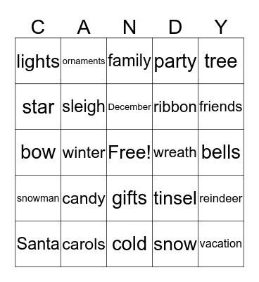 CHRISTMAS CANDY BINGO Card