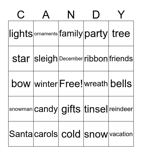 CHRISTMAS CANDY BINGO Card