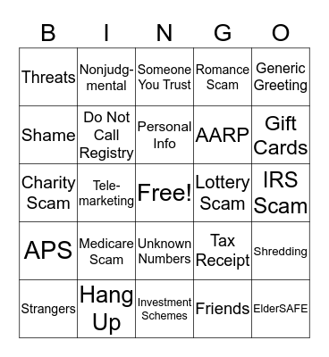 Financial Fraud Bingo Card