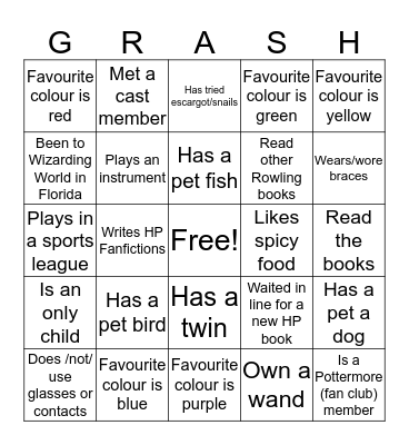 "GRASH" -- Univeris Holiday Party BINGO Card