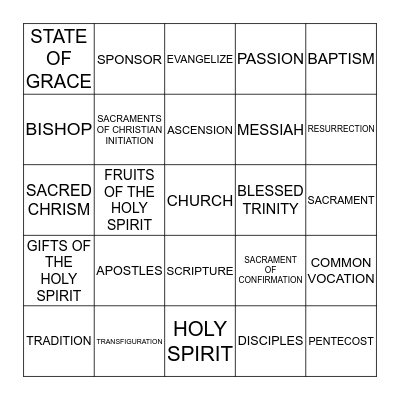 CONFIRMATION Bingo Card