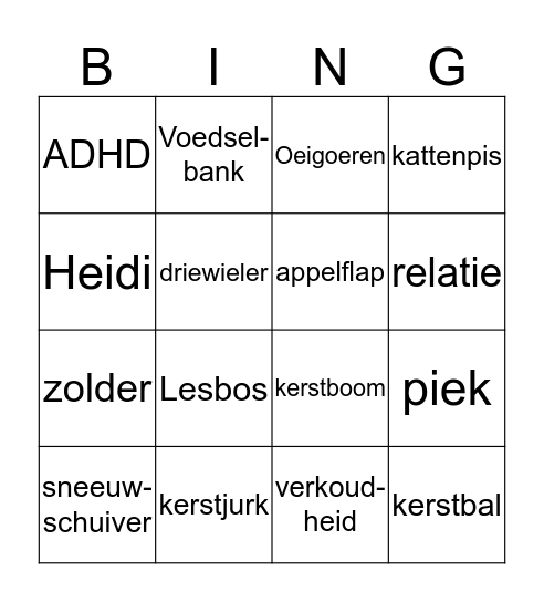 kerst bingokaart 2019 Bingo Card