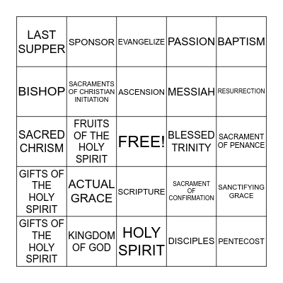 CONFIRMATION Bingo Card