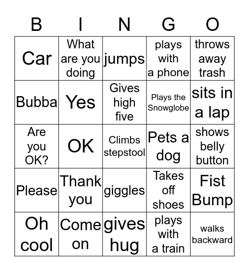 Cory Bingo Card