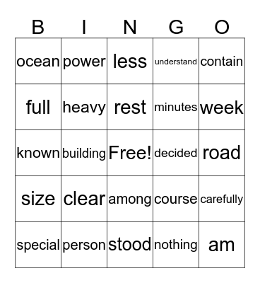 5th grade sight words Bingo Card