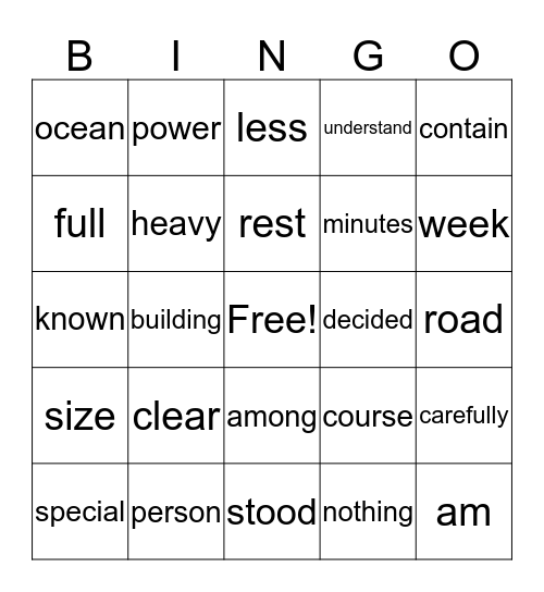 5th grade sight words Bingo Card