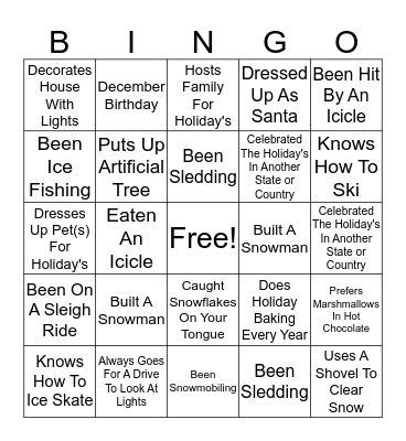 Get To Know You Bingo - Holiday Edition Bingo Card