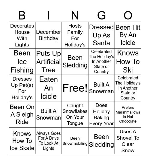 Get To Know You Bingo - Holiday Edition Bingo Card