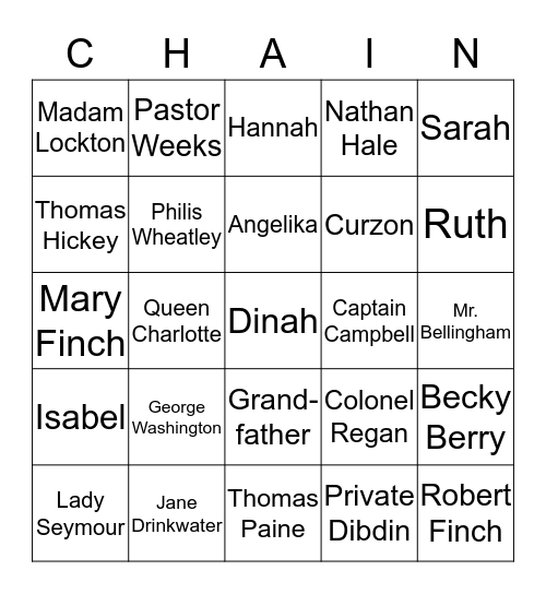 CHAINS Bingo Card