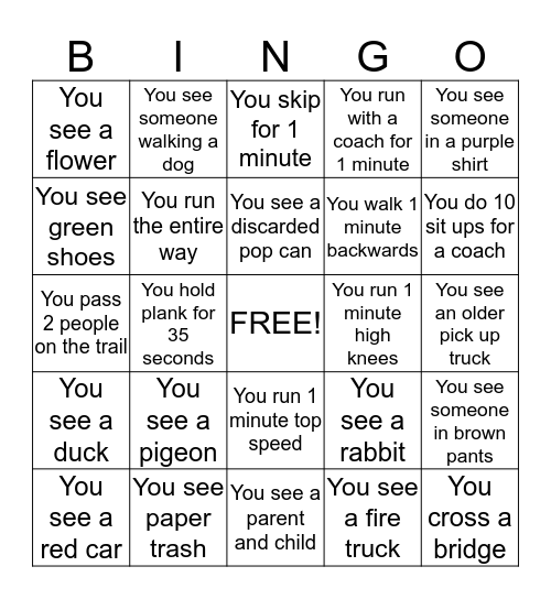 Running Bingo Card