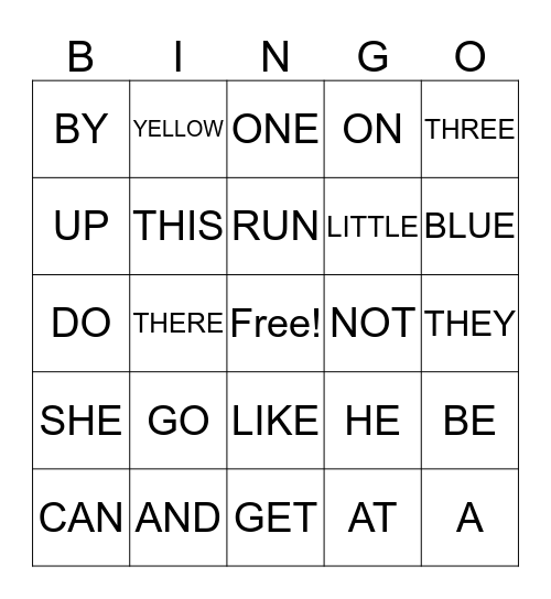 LILY'S SIGHT WORD BINGO Card