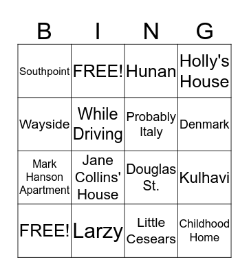 Rachel Puke Bingo Card