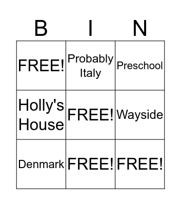 Clare Puke Bingo Card