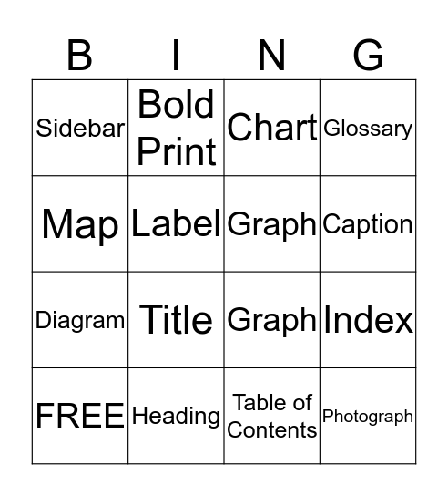 Text Features Bingo Card