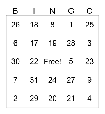 December 2019 BINGO Card