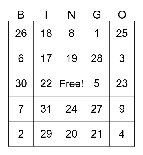 December 2019 BINGO Card